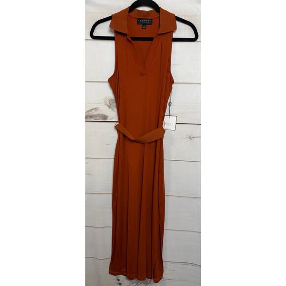 Laundry By Shelli Segal Dresses & Skirts - Laundry by Shelli Segal Dress Sleeveless Collar Rust Belt Ribbed Knit Chic 4
